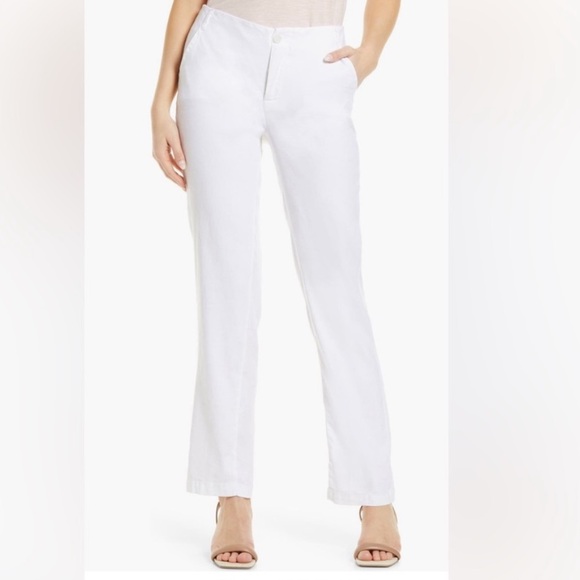 NYDJ Pants - 🕶️NYDJ White Linen Marilyn Pants Size 16 Straight Leg Button Zipper Coastal Chic